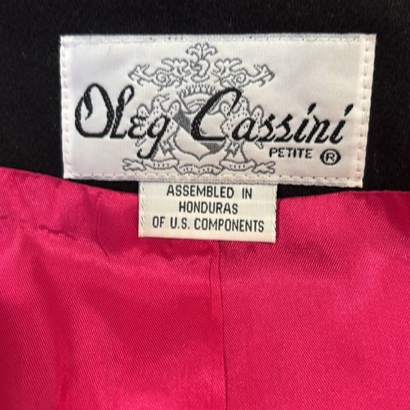 80s OLEG CASSINI FUSHIA PINK & BLACK COLORBLOCK COLLARLESS CROPPED BLAZER SZ 8 - Picture 7 of 8